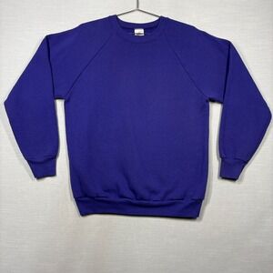 Vintage 90s Fruit of the Loom 50/50 Mens Large Purple Fleece Sweatshirt Made USA